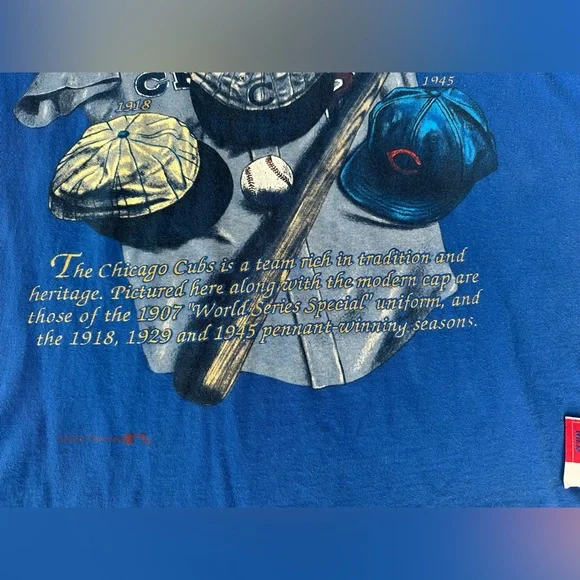 VTG 90s Chicago Cubs Single Stitch T-Shirt Pennant World Series MLB Mens Medium - Picture 10 of 11